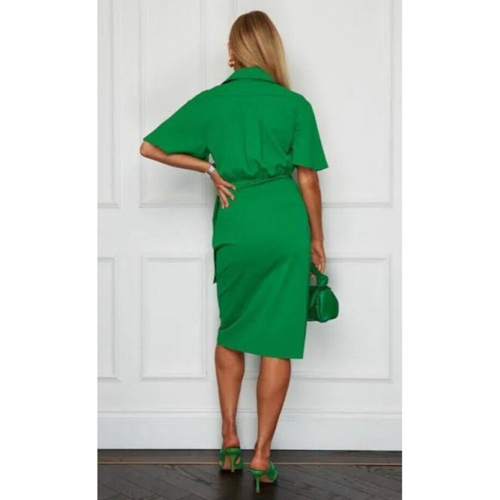 NWT PINK RUBY vintage green Dress Sze16 retro collared belted short sleeve - Picture 2 of 9